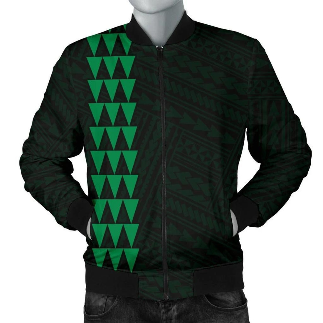 FUNSTUFFPRINT Hawaii Kakau Polynesian Coat Of Arms Personalized Men's Bomber Jacket - Green - AH - 3D Bomber Jacket