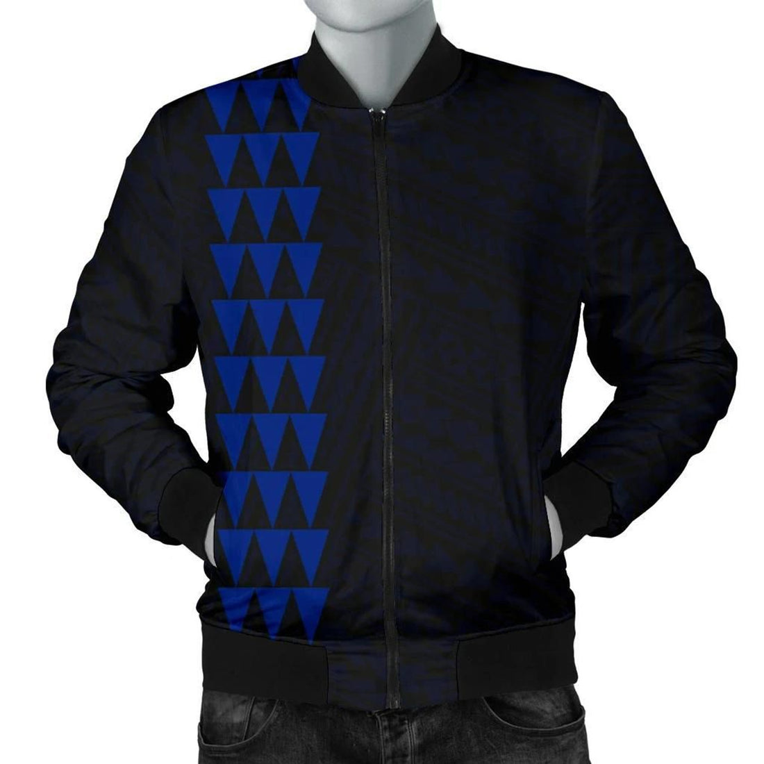 FUNSTUFFPRINT Hawaii Kakau Polynesian Hammerhead Shark Map Personalized Men's Bomber Jacket - Blue - AH - 3D Bomber Jacket