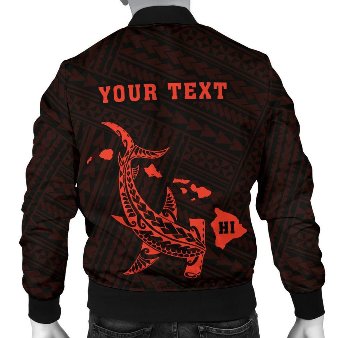 FUNSTUFFPRINT Hawaii Kakau Polynesian Hammerhead Shark Map Personalized Men's Bomber Jacket - Orange - AH - 3D Bomber Jacket