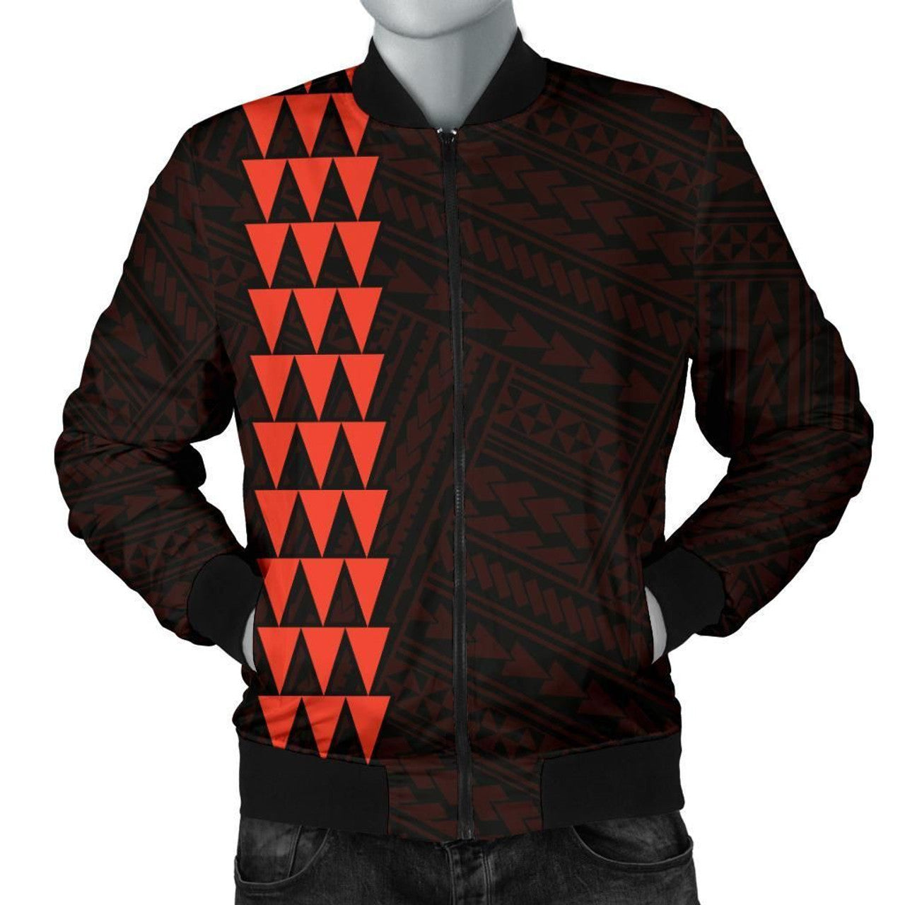 FUNSTUFFPRINT Hawaii Kakau Polynesian Hammerhead Shark Map Personalized Men's Bomber Jacket - Orange - AH - 3D Bomber Jacket