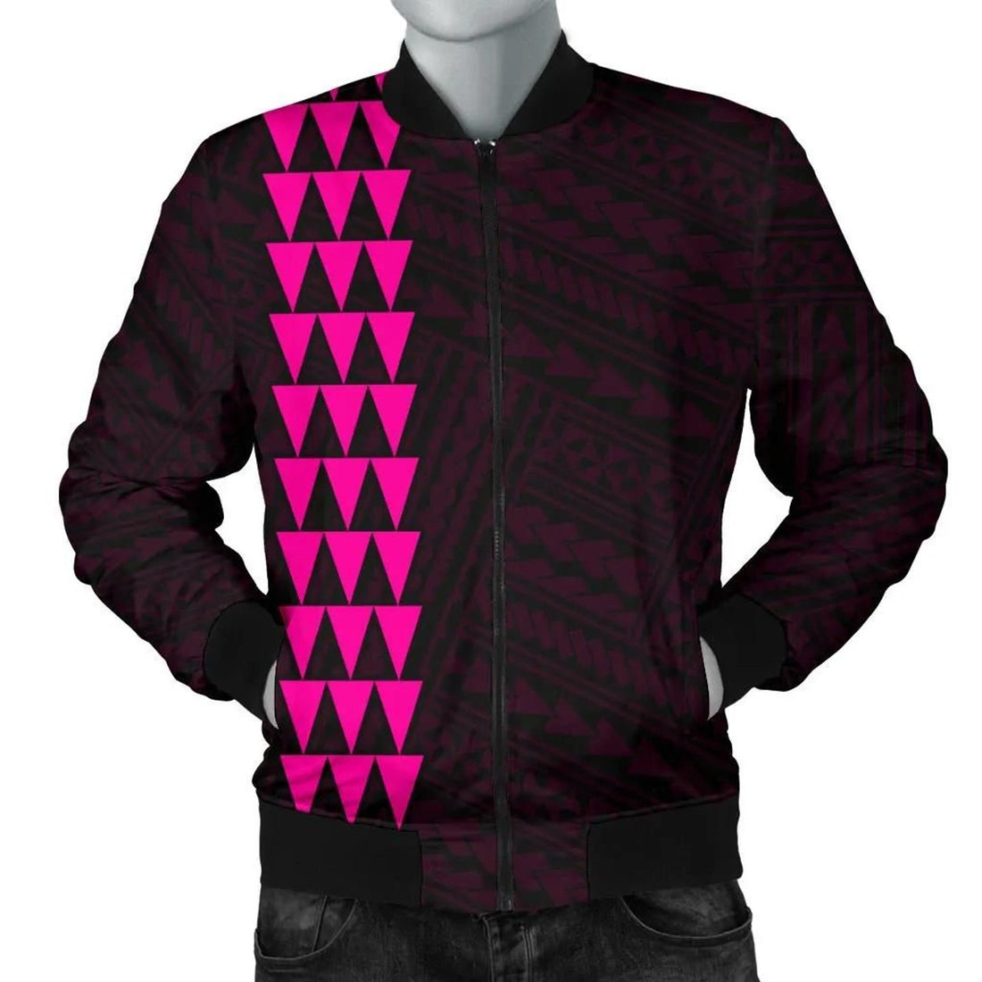 FUNSTUFFPRINT Hawaii Kakau Polynesian Three Turtles Map Men's Bomber Jacket - Pink - AH - 3D Bomber Jacket