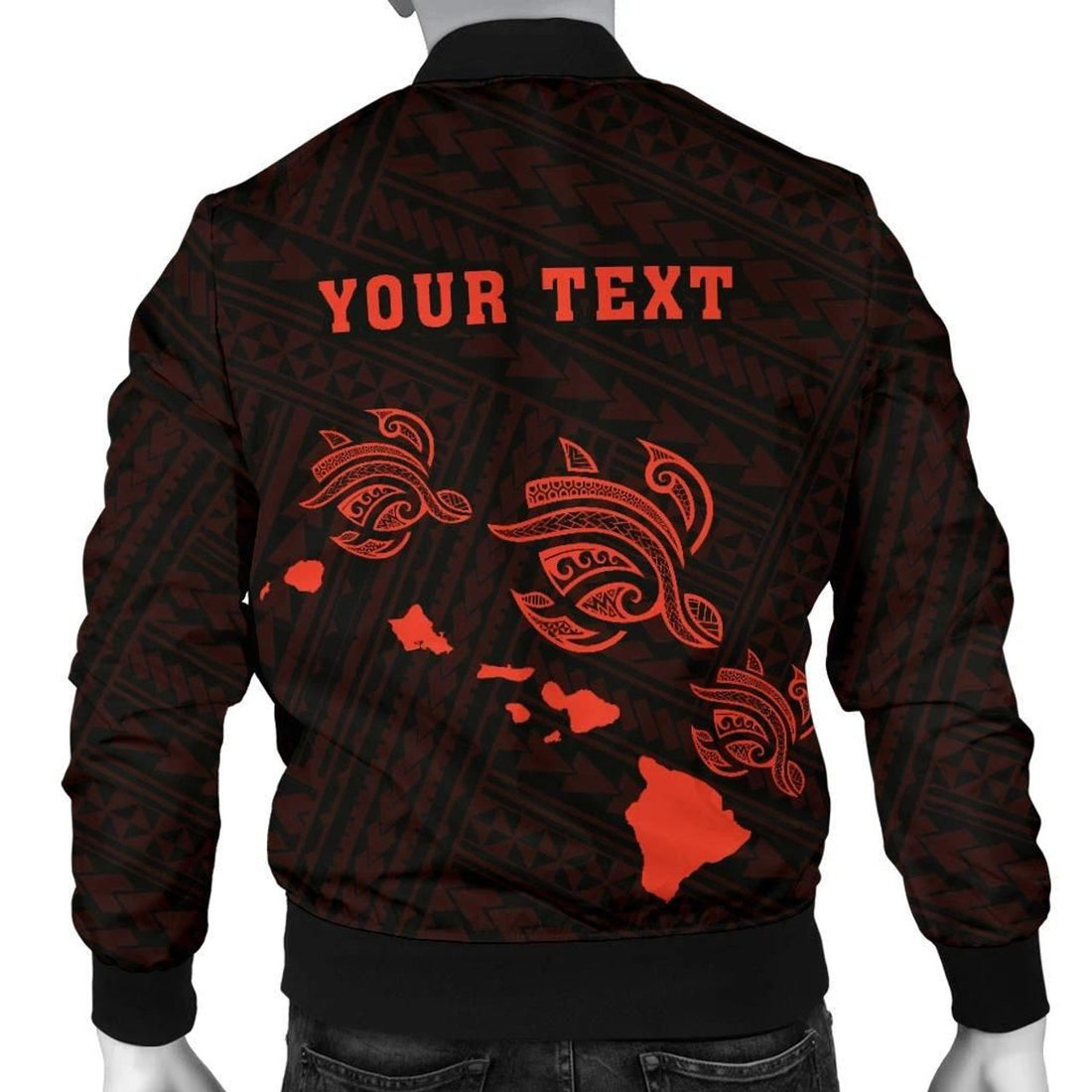 FUNSTUFFPRINT Hawaii Kakau Polynesian Three Turtles Map Personalized Men's Bomber Jacket - Orange - AH - 3D Bomber Jacket