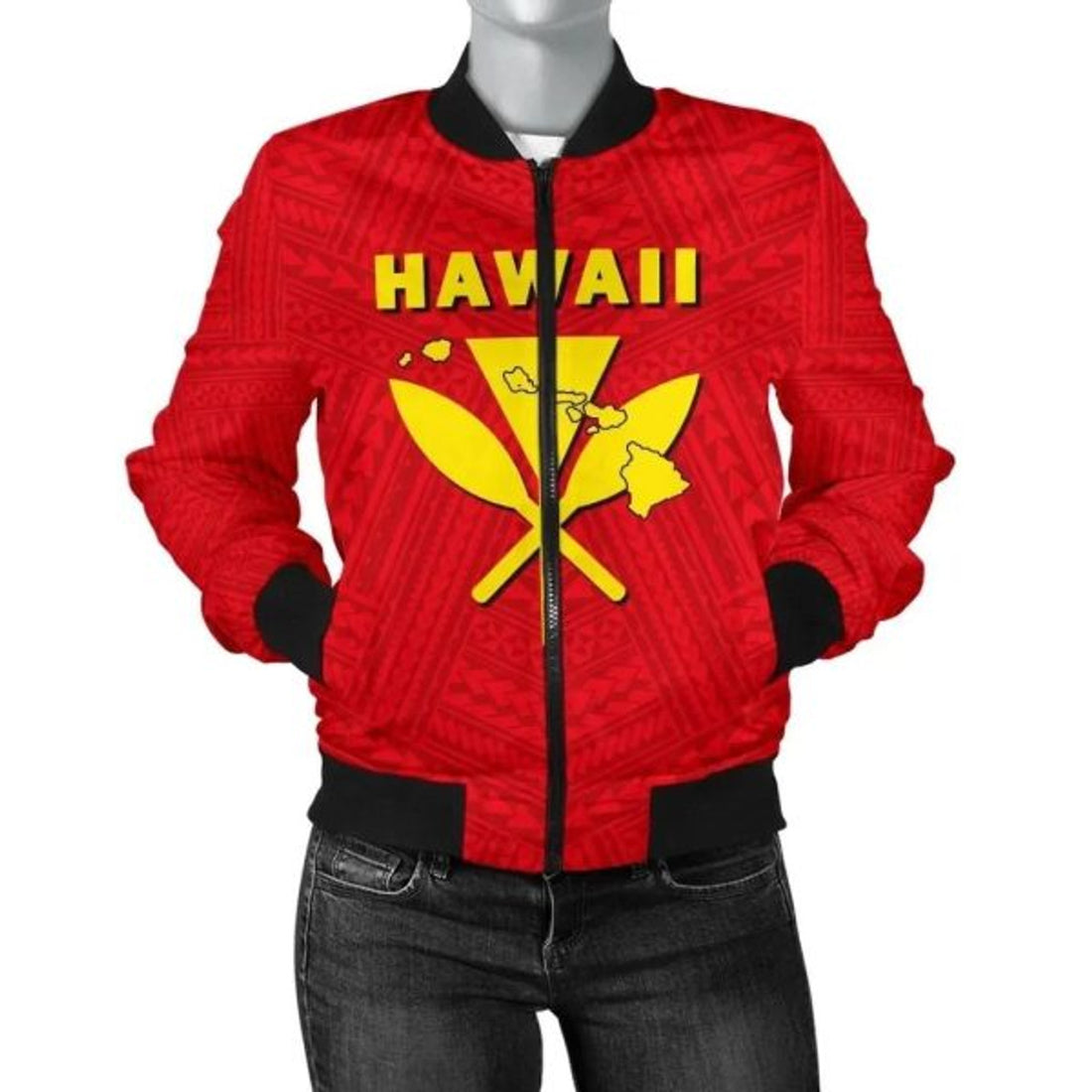 FUNSTUFFPRINT Hawaii Kanaka Polynesian Women's Bomber Jacket - AH -