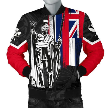 FUNSTUFFPRINT Hawaii King Flag Polynesian Men's Bomber Jacket - Gray - AH 3D Bomber Jacket
