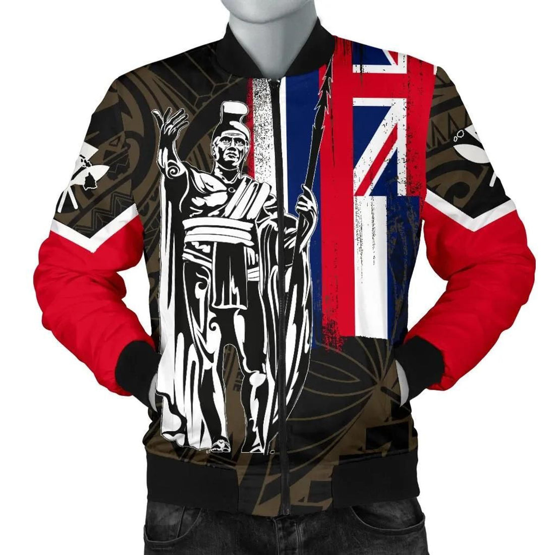 FUNSTUFFPRINT Hawaii King Flag Polynesian Men's 3D Bomber Jacket
