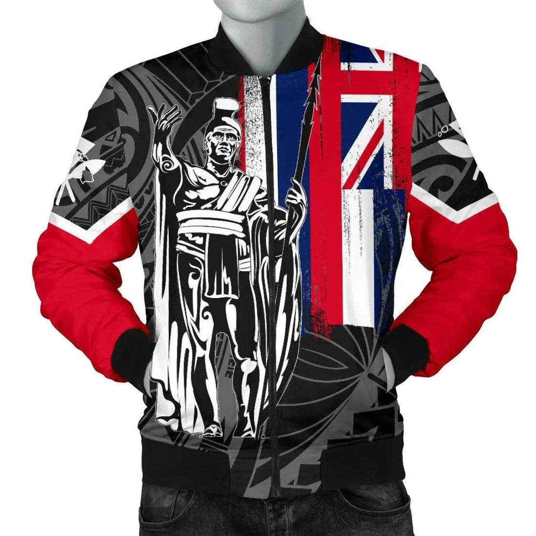 FUNSTUFFPRINT Hawaii King Flag Polynesian Men's Bomber Jacket - White - AH 3D Bomber Jacket