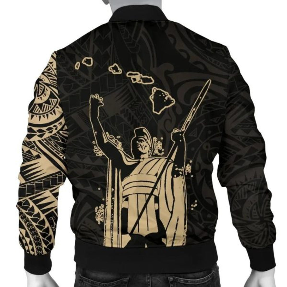 FUNSTUFFPRINT Hawaii King Kanaka Maoli Men's Bomber Jacket - Tattoo Style Bomber Jacket