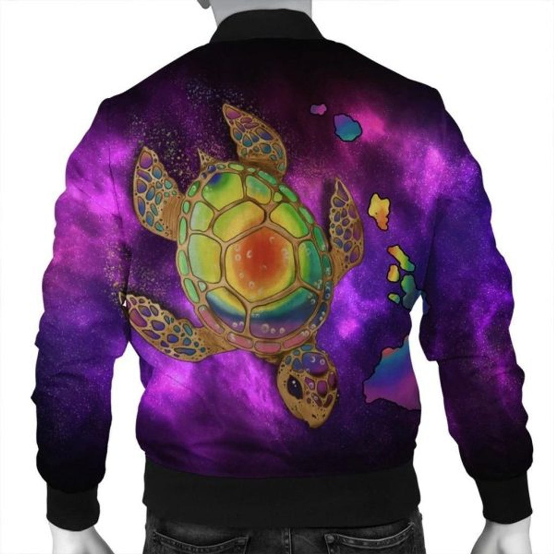 FUNSTUFFPRINT Hawaii Map Turtle Galaxy Bomber Jacket - AH - Purple - R Bomber Jacket