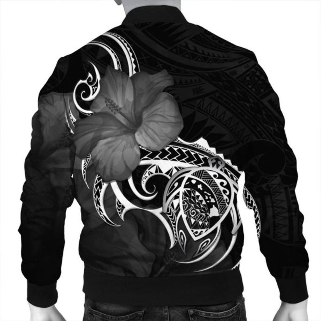 FUNSTUFFPRINT Hawaii Map Turtle Hibiscus Divise Polynesian Bomber Jacket - AH - JR Bomber Jacket