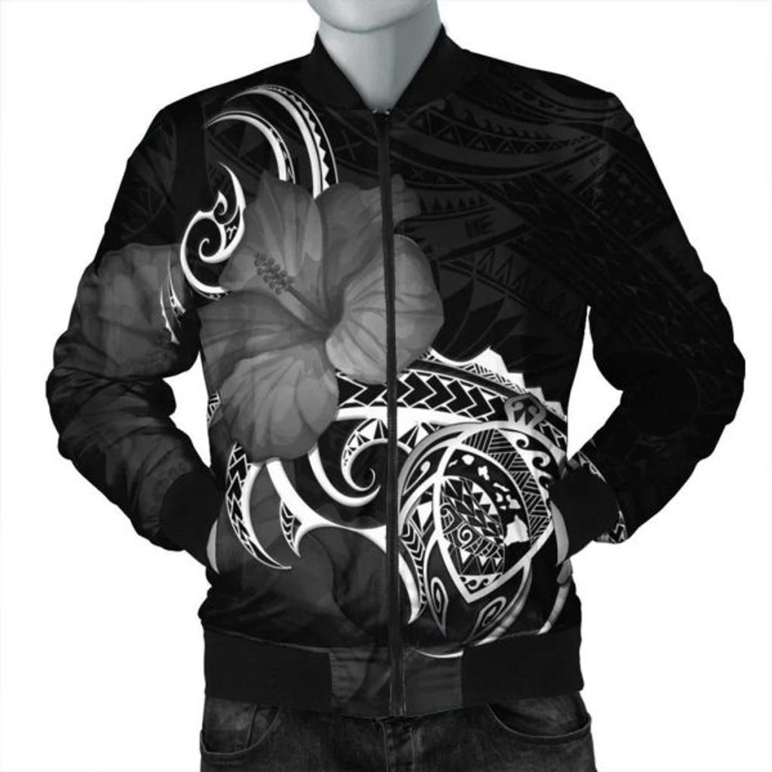 FUNSTUFFPRINT Hawaii Map Turtle Hibiscus Divise Polynesian Bomber Jacket - AH - JR Bomber Jacket
