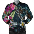 FUNSTUFFPRINT Hawaii Map Turtle Swimming Hibiscus Plumeria Moana Bomber Jacket - AH - R Bomber Jacket