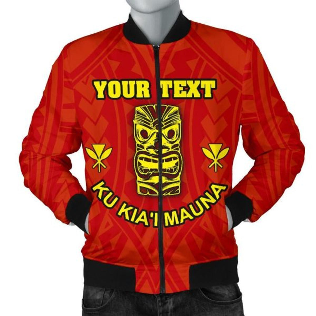 FUNSTUFFPRINT Hawaii Mauna Kea Men's Custom Personalised Bomber Jacket - Tiki Mask - Bomber Jacket