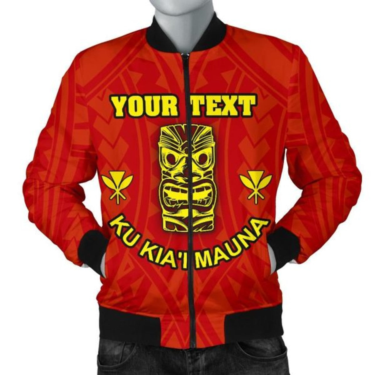 FUNSTUFFPRINT Hawaii Mauna Kea Men's Custom Personalised Bomber Jacket - Tiki Mask - Bomber Jacket