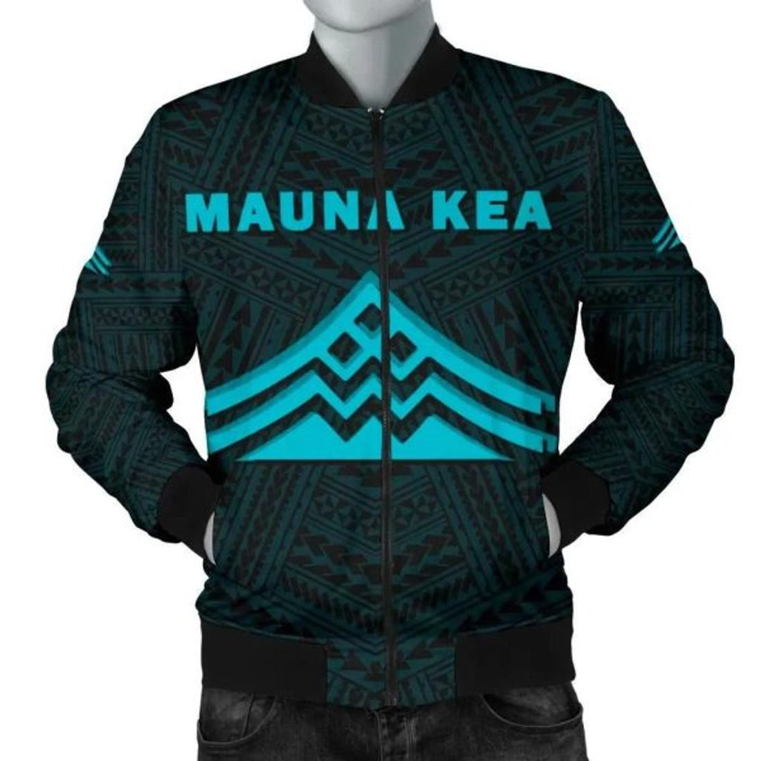FUNSTUFFPRINT Hawaii Mauna Kea Polynesian Men's Bomber Jacket Blue - AH - Bomber Jacket