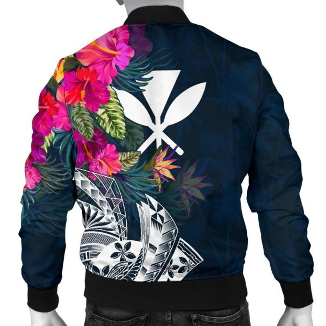 FUNSTUFFPRINT Hawaii Men's Bomber Jacket - Polynesian Hibiscus with Summer Vibes - Bomber Jacket