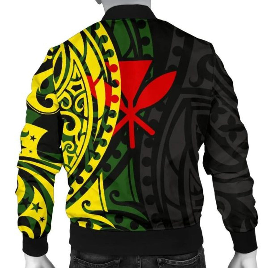 FUNSTUFFPRINT Hawaii Men's Bomber Jacket - Polynesian Patterns With Hibiscus Flowers - Bomber Jacket