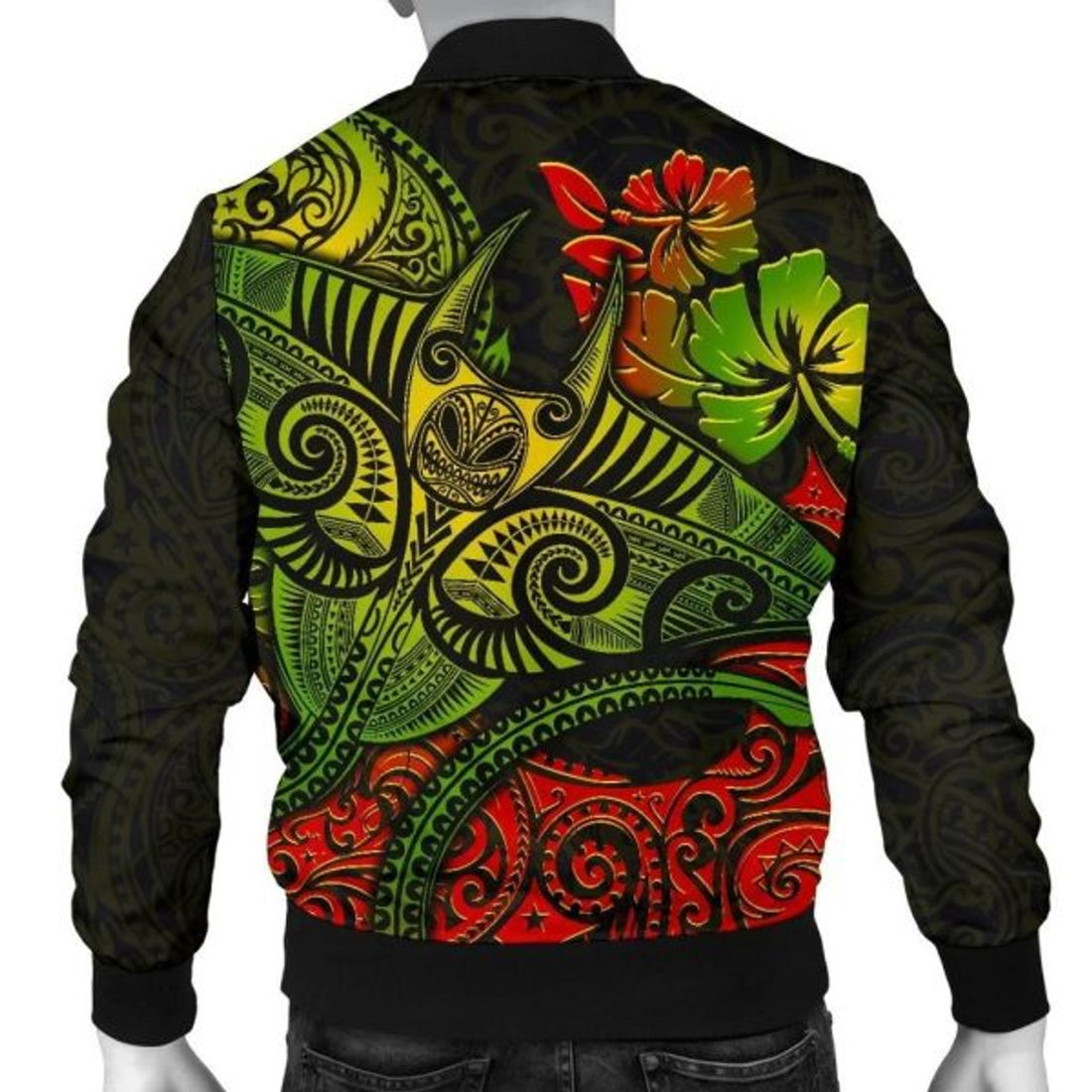 FUNSTUFFPRINT Hawaii Men's Bomber Jacket - Polynesian bManta Ray - Bomber Jacket