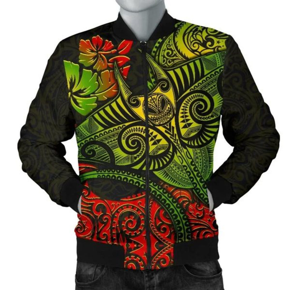 FUNSTUFFPRINT Hawaii Men's Bomber Jacket - Polynesian bManta Ray - Bomber Jacket