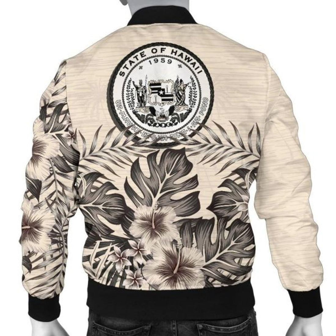 FUNSTUFFPRINT Hawaii Men's Bomber Jacket - The Beige Hibiscus Bomber Jacket