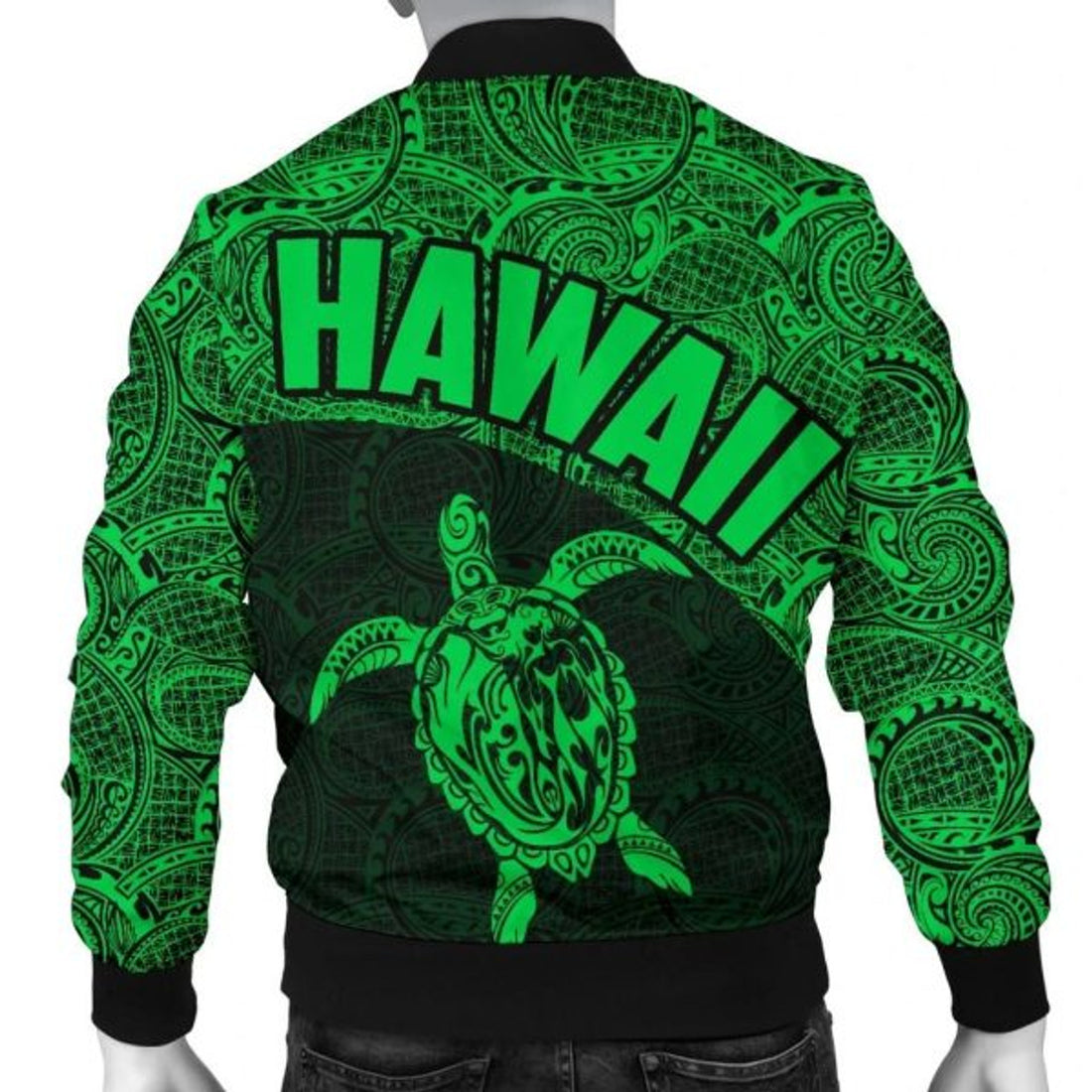 FUNSTUFFPRINT Hawaii Men's Bomber Jacket Turtle Mermaid Polynesian Black Green Version Bomber Jacket