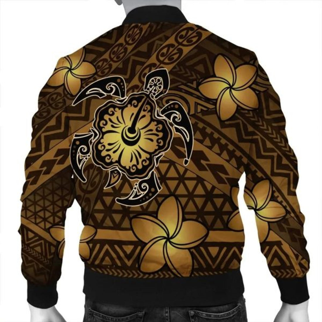 FUNSTUFFPRINT Hawaii Mix Polynesian Turtle Plumeria Bomber Jacket - AH - Nick Style - Brown - R Bomber Jacket