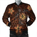 FUNSTUFFPRINT Hawaii Mix Polynesian Turtle Plumeria Bomber Jacket - AH - Nick Style - Orange - R Bomber Jacket