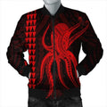 FUNSTUFFPRINT Hawaii Octopus KaKau Polynesian Bomber Jacket - Red - AH - R Bomber Jacket