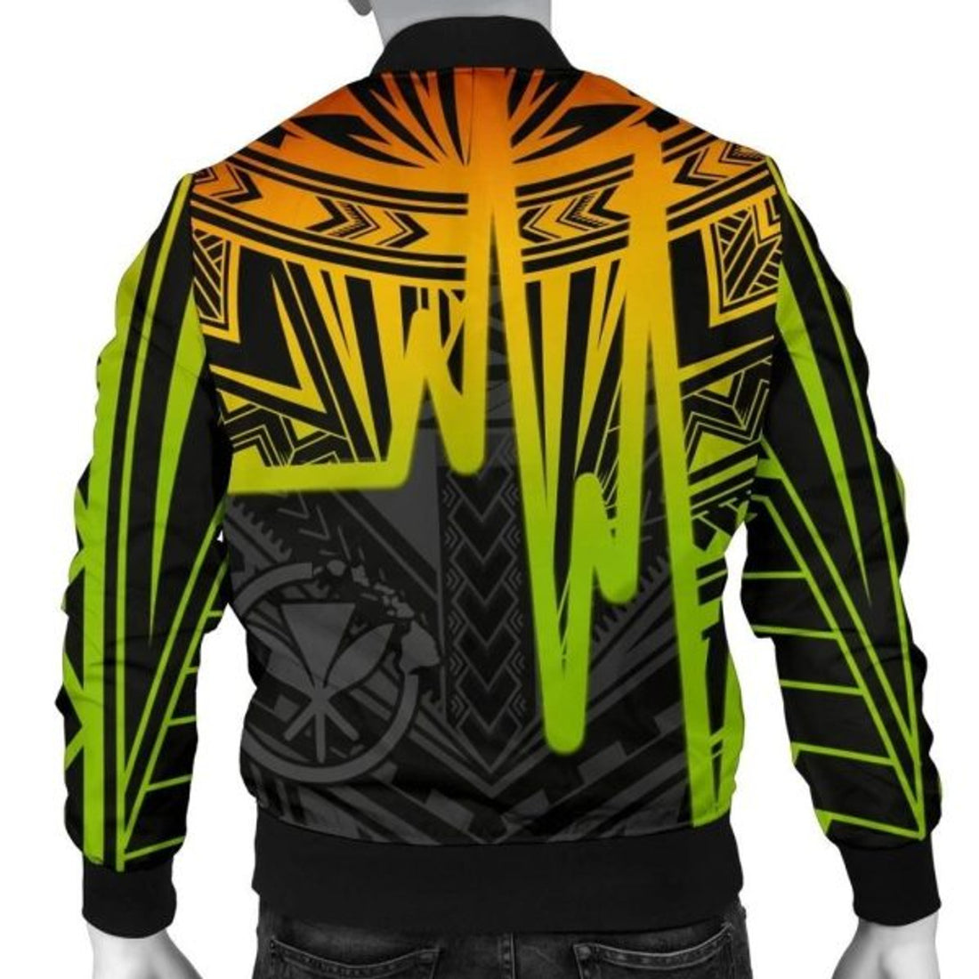 FUNSTUFFPRINT Hawaii Personalised Men's Bomber Jacket - Kanaka Maoli With Polynesian Pattern In Heartbeat Style (Reggea) - Bomber Jacket