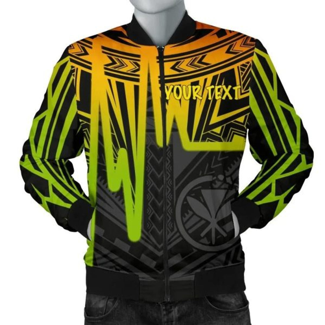 FUNSTUFFPRINT Hawaii Personalised Men's Bomber Jacket - Kanaka Maoli With Polynesian Pattern In Heartbeat Style (Reggea) - Bomber Jacket