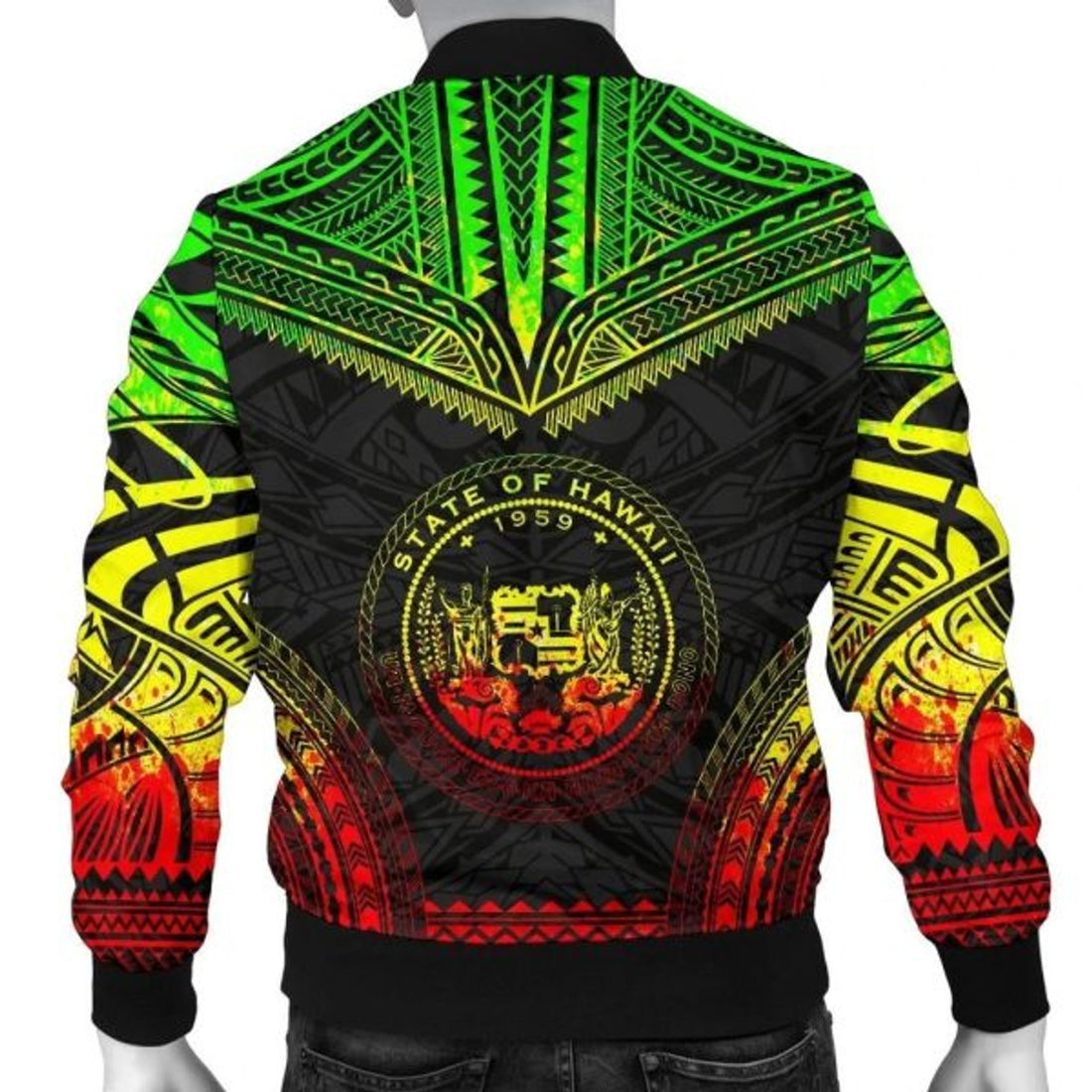 FUNSTUFFPRINT Hawaii Polynesian Chief Men's Bomber Jacket - Reggae Version - Bomber Jacket