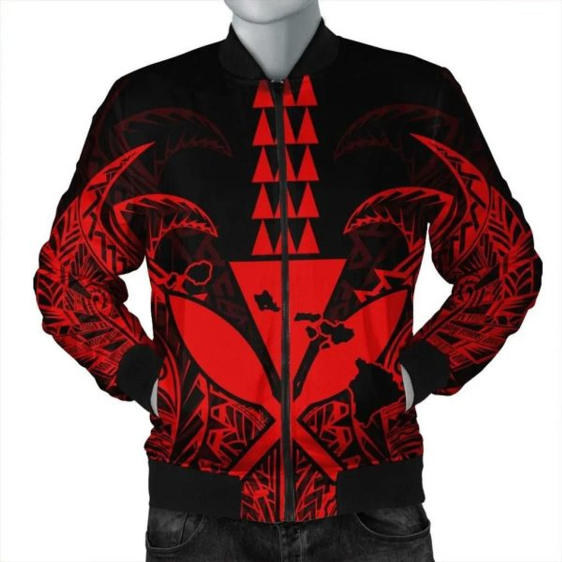FUNSTUFFPRINT Hawaii Polynesian Kanaka Kakau Bomber Jacket