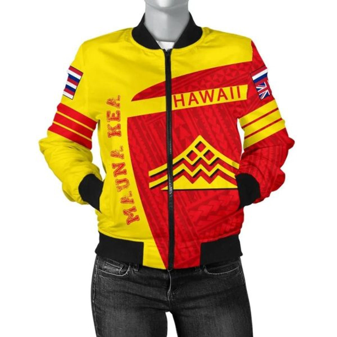 FUNSTUFFPRINT Hawaii Polynesian Mauna Kea Sport Women's Bomber Jacket - Premium Style - AH - Bomber Jacket