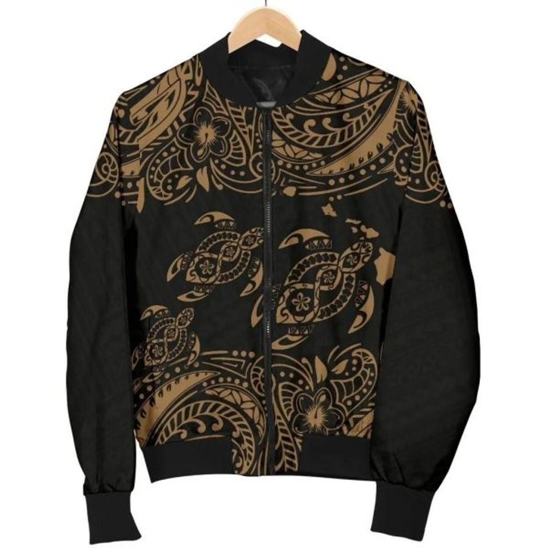 FUNSTUFFPRINT Hawaii Polynesian Men's Bomber Jacket - Gold Sea Turtle - Bomber Jacket