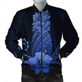 FUNSTUFFPRINT Hawaii Polynesian Pineapple Hibiscus Bomber Jacket - Blue - AH - R Bomber Jacket