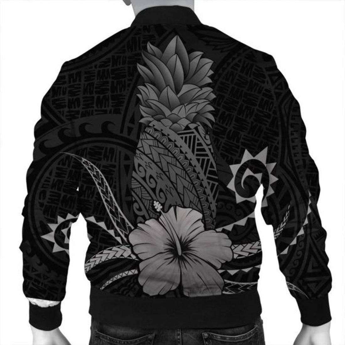 FUNSTUFFPRINT Hawaii Polynesian Pineapple Hibiscus Bomber Jacket - Gray - AH - R Bomber Jacket