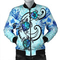FUNSTUFFPRINT Hawaii Polynesian Plumeria Hibiscus Turtle Bomber Jacket - AH - Jack Style - Blue - R Bomber Jacket