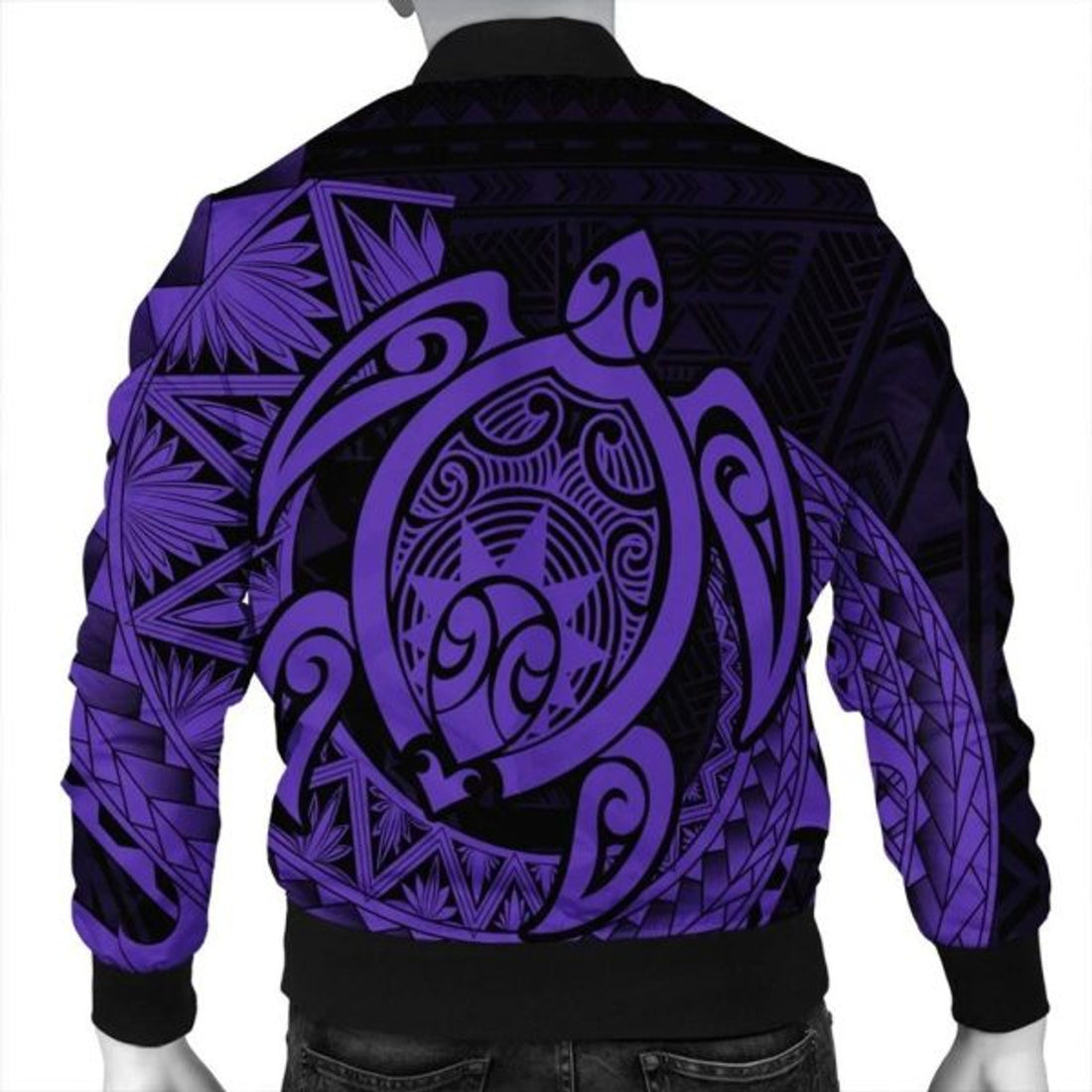 FUNSTUFFPRINT Hawaii Polynesian Turtle Bomber Jacket - Purple - AH - R Bomber Jacket