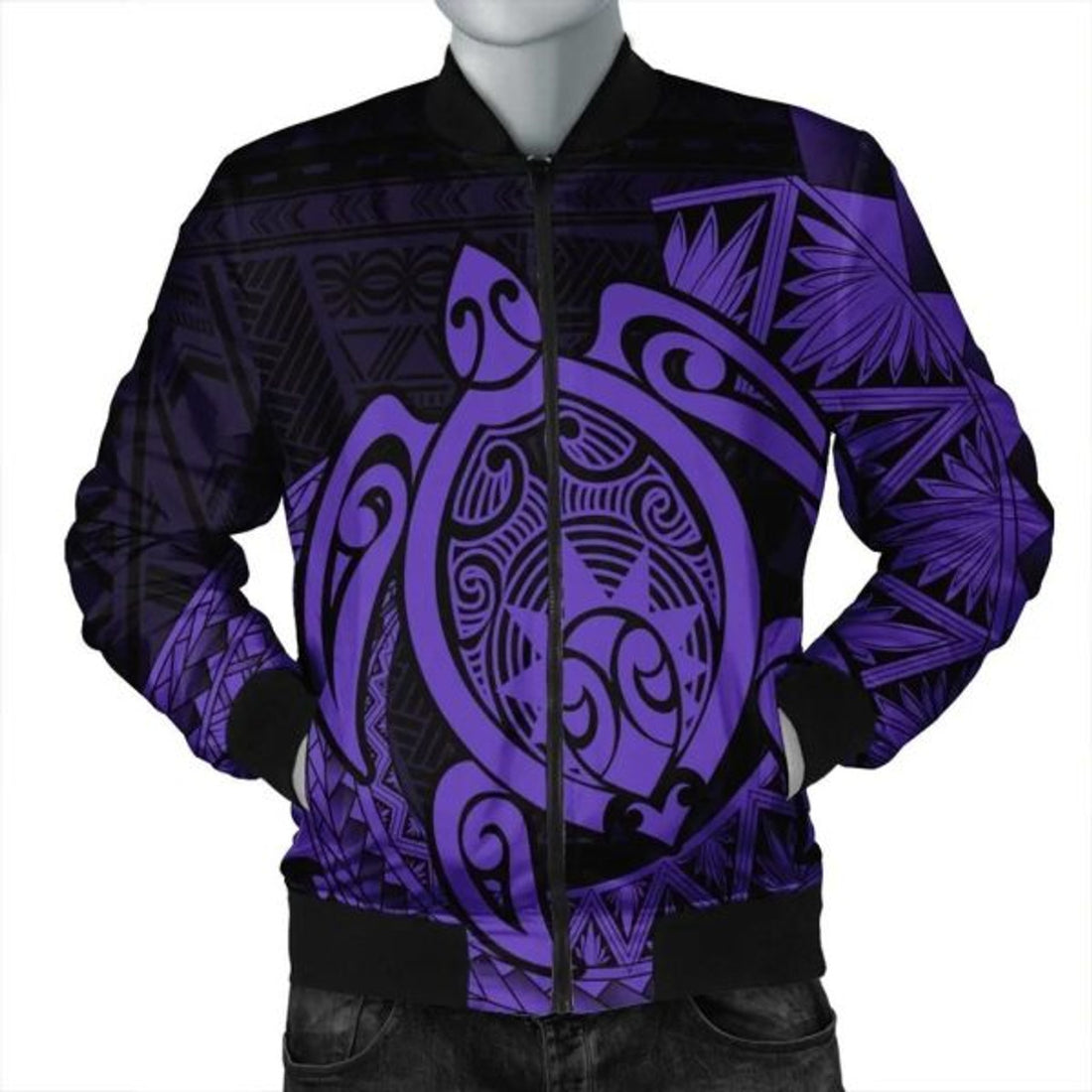 FUNSTUFFPRINT Hawaii Polynesian Turtle Bomber Jacket - Purple - AH - R Bomber Jacket