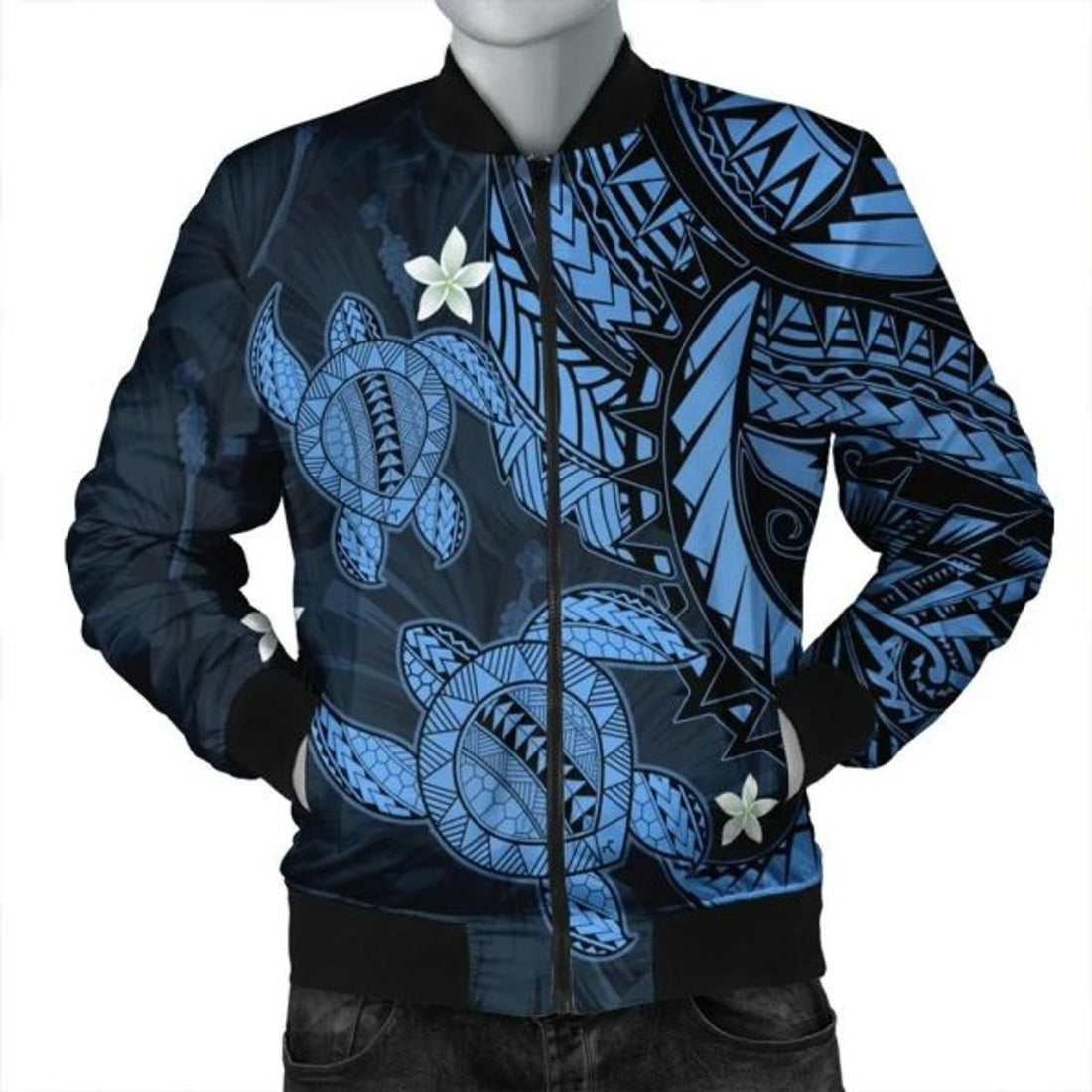 FUNSTUFFPRINT Hawaii Polynesian Turtle Hibiscus Bomber Jacket