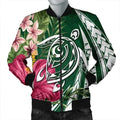 FUNSTUFFPRINT Hawaii Polynesian Turtle Tropical Hibiscus Plumeria Bomber Jacket - Green - AH - R Bomber Jacket