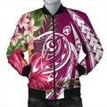 FUNSTUFFPRINT Hawaii Polynesian Turtle Tropical Hibiscus Plumeria Bomber Jacket - Pink - AH - R Bomber Jacket