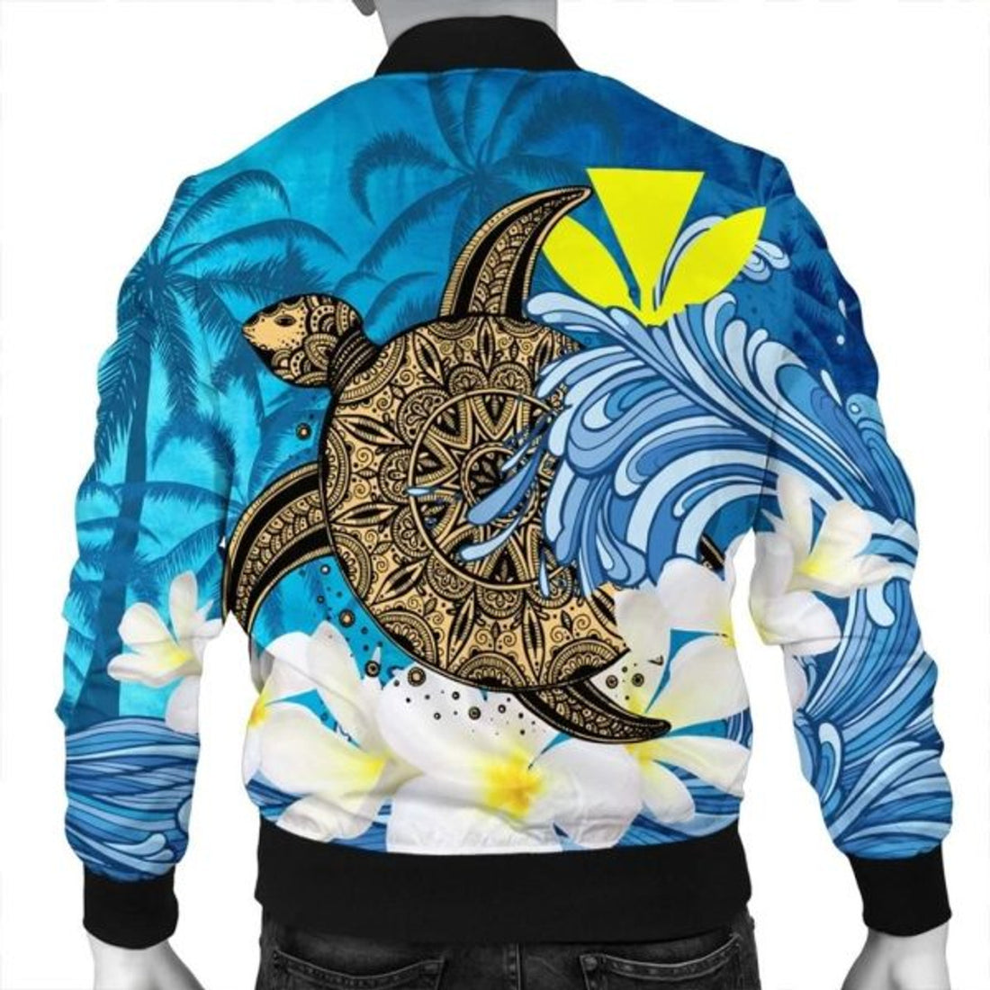 FUNSTUFFPRINT Hawaii Sea Turtle Plumeria Coconut Tree Bomber Jacket - AH - R Bomber Jacket