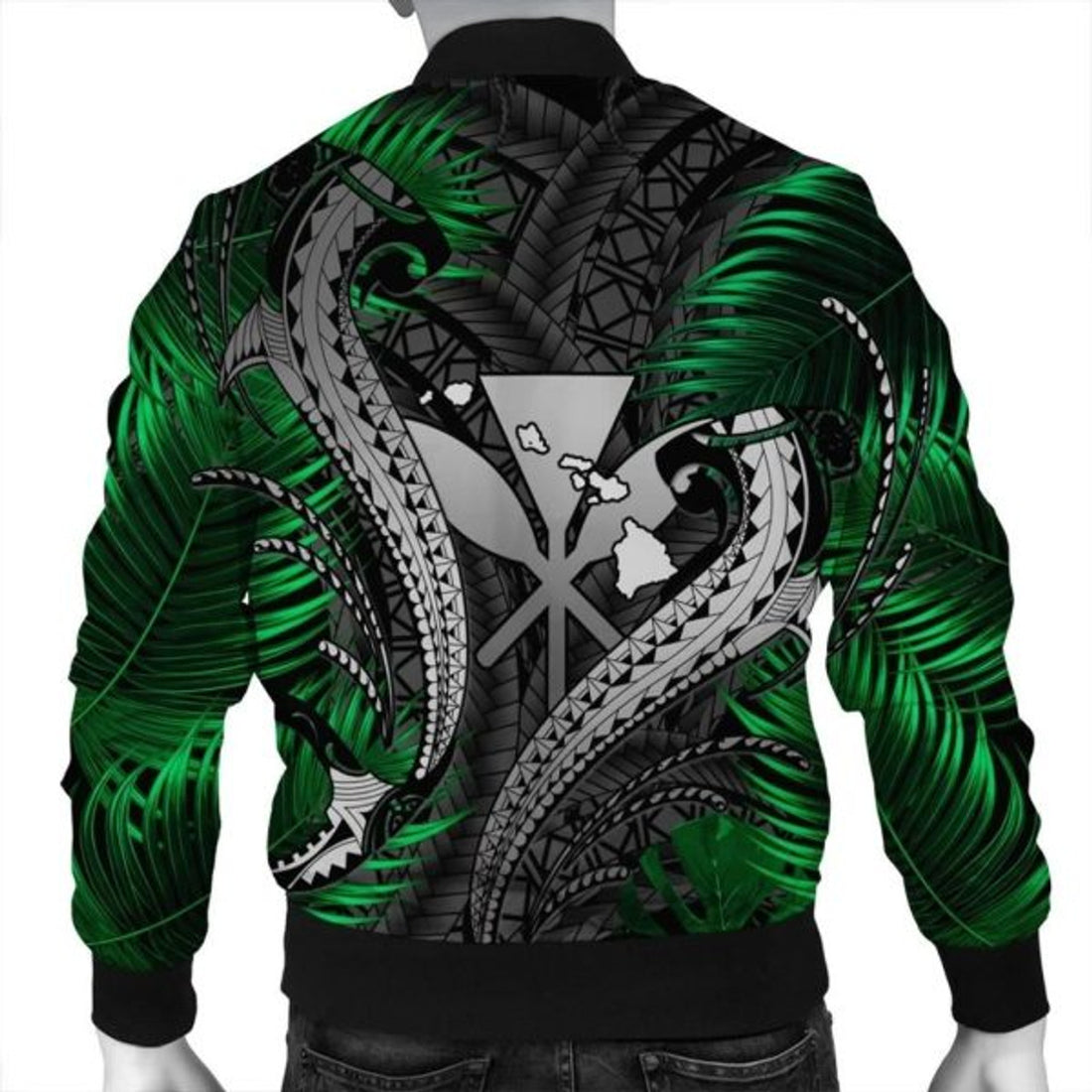 FUNSTUFFPRINT Hawaii Shark Polynesian Tropical Bomber Jacket - Gray - AH - R Bomber Jacket