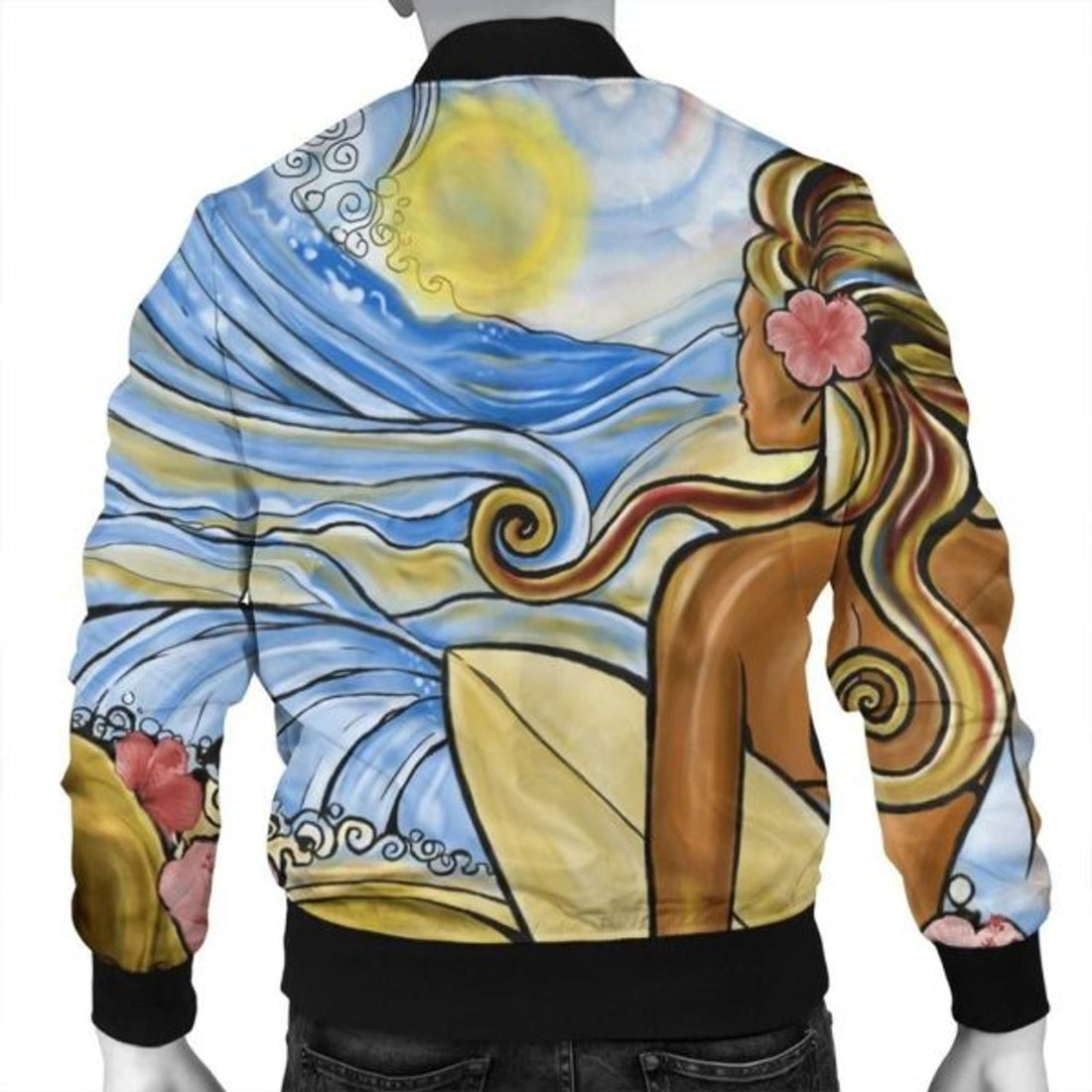 FUNSTUFFPRINT Hawaii The Girl Surfing Wave Bomber Jacket - AH - R Bomber Jacket