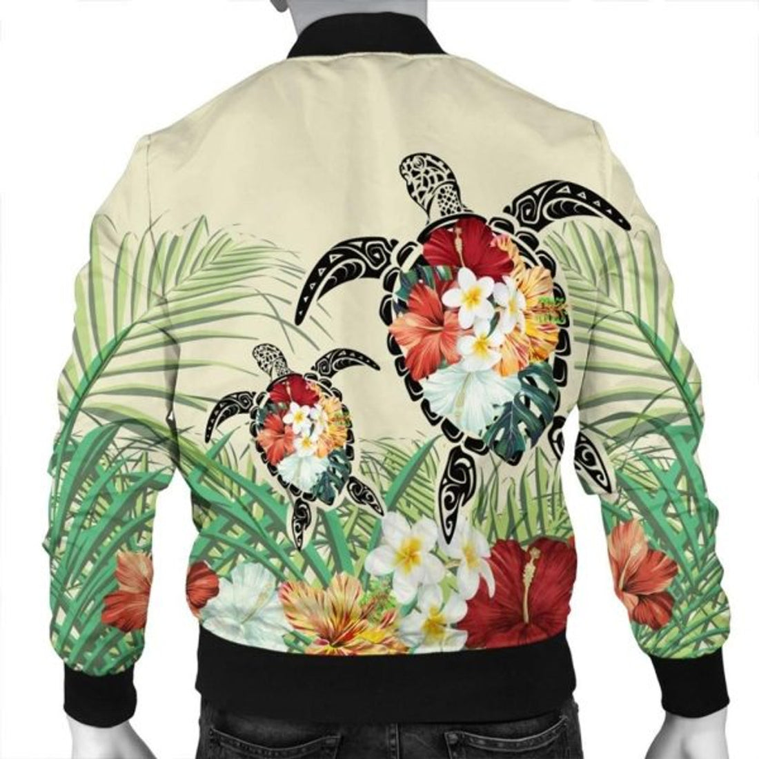 FUNSTUFFPRINT Hawaii Turtle Flowers Coconut Tree Leaf Bomber Jacket - AH - R Bomber Jacket