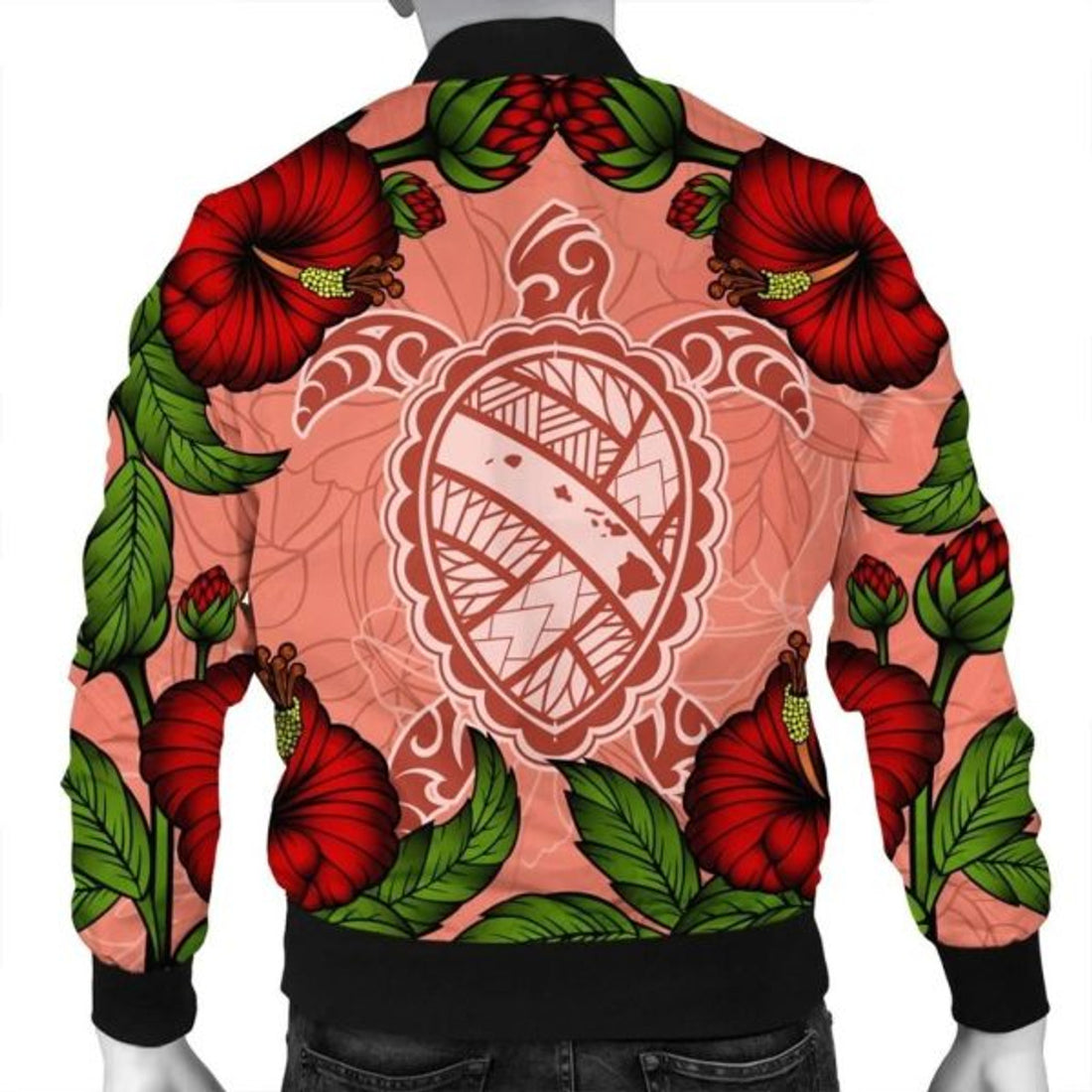 FUNSTUFFPRINT Hawaii Turtle Hibiscus Pink Bomber Jacket - Fide Style - AH - R Bomber Jacket