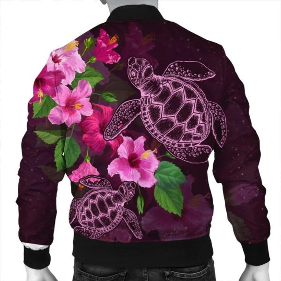 FUNSTUFFPRINT Hawaii Turtle Hibiscus Pink Simple Bomber Jacket - AH - R Bomber Jacket