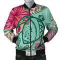 FUNSTUFFPRINT Hawaii Turtle Hibiscus Plumeria Bomber Jacket - Hug Style - AH - R Bomber Jacket