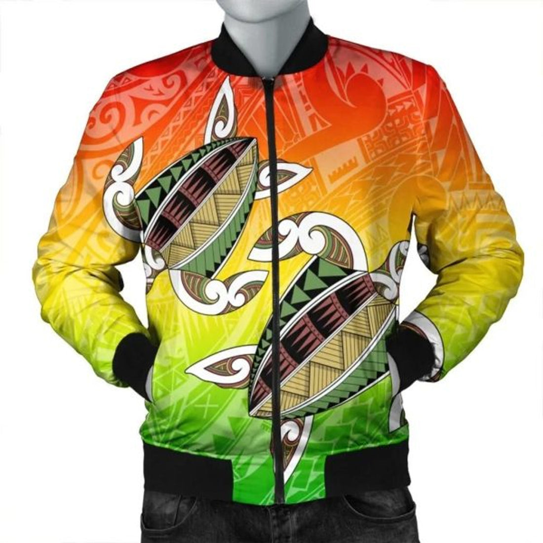 FUNSTUFFPRINT Hawaii Turtle Kanaka Maoli Bomber Jacket - AH - R Bomber Jacket