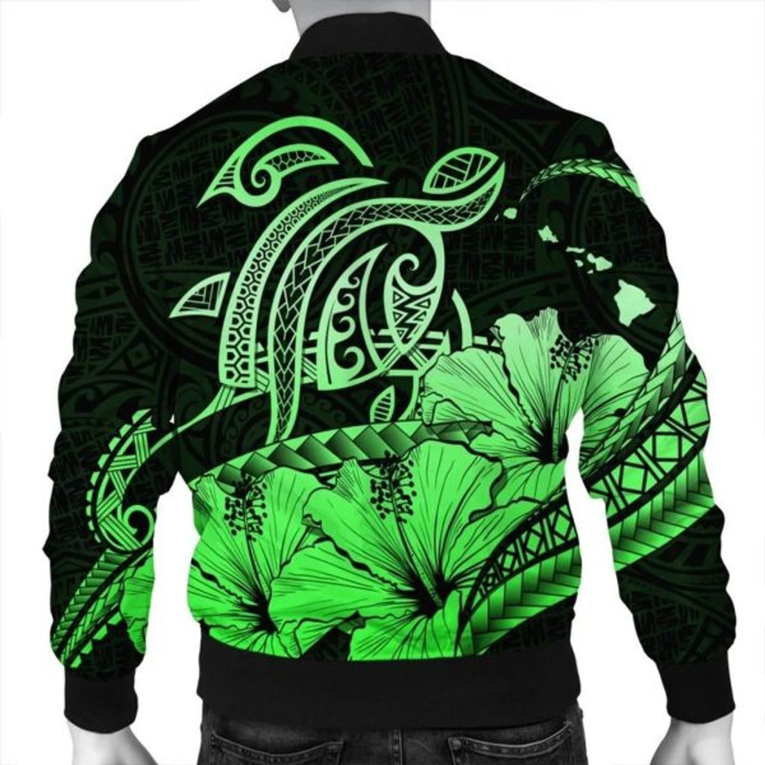 FUNSTUFFPRINT Hawaii Turtle Map Polynesian Bomber Jacketafety Green - AH - JR Bomber Jacket